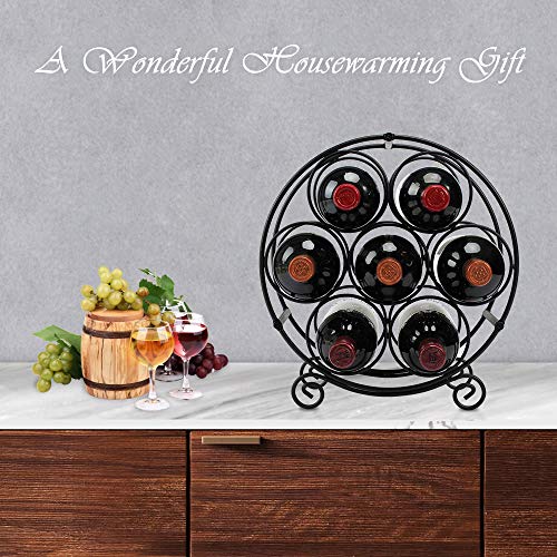 TreeLen Wine Racks Countertop, 7 Bottles Wine Organizer Stand, Metal Free Standing Wine Storage Holder, Water Bottle Holder Stand-Black