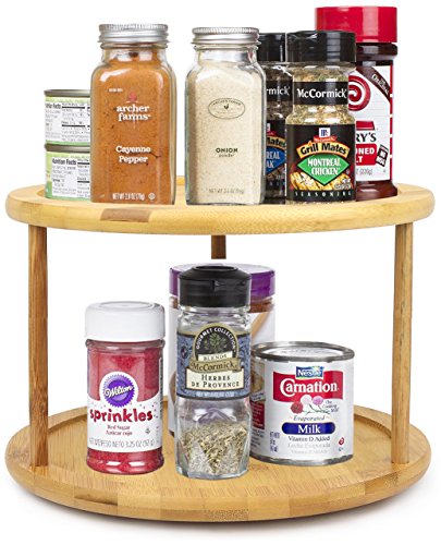 Greenco Bamboo Lazy Susan Turntable Spice Rack, 10 Inch 2- Tier Premium Bamboo, Rotating Organizer, Perfect for Kitchens Countertops, Pantry Storage, and Bathrooms