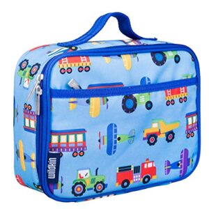 wildkin kids insulated lunch box bag for boys and girls, perfect size for packing hot or cold snacks for school and travel, mom’s choice award winner (trains, planes & trucks)