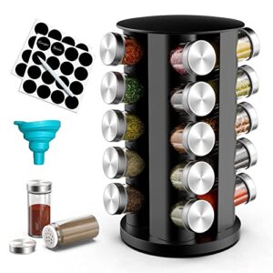 revolving spice rack organizer with 20 jars, spice organizer for cabinets countertop, stainless steel seasoning organizer rotating tower organizer spice storage holder shelf for kitchen (no spices)