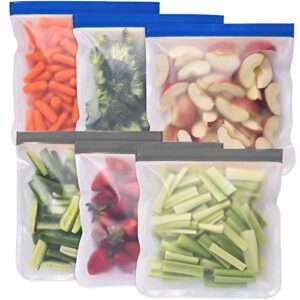 agmz reusable food storage bags – 6 pack(3 grey & 3 blue) – extra thick reusable freezer bags – bpa free, easy seal & leakproof food storage bags for marinate food, fruits, sandwich, snack, meal prep, travel item