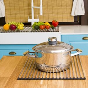 Roll Up Dish Drying Rack 21" x 16" - Over The Sink for Kitchen Counter, Foldable SUS304 Stainless Steel Dish Drying Rack for Cups, Utensils, Fruits, Vegetables