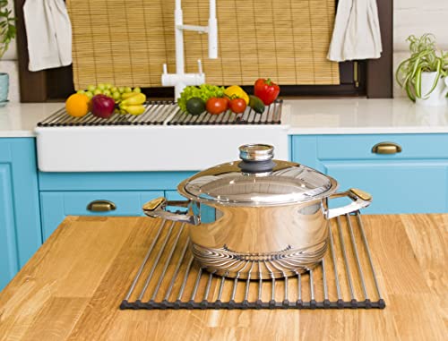 Roll Up Dish Drying Rack 21" x 16" - Over The Sink for Kitchen Counter, Foldable SUS304 Stainless Steel Dish Drying Rack for Cups, Utensils, Fruits, Vegetables