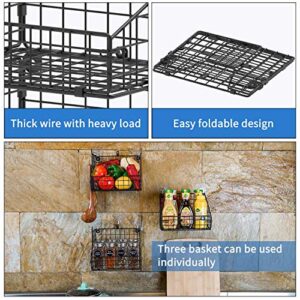 3 Tier Stackable Tea Bag Organizer with 5 Hooks Metal Wire Basket Coffee Condiment Snack Rack Holder Countertop Caddy Bin Wall Mount Shelf for Office Kitchen Cabinet Pantry Patent Desgin