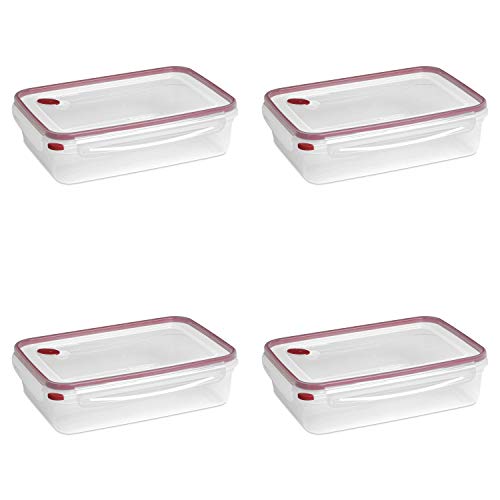 Sterilite 0 Ultra-Seal 16 Cup Food Storage Container, See-Through Lid & Base with Rocket Red Accents, 4-Pack