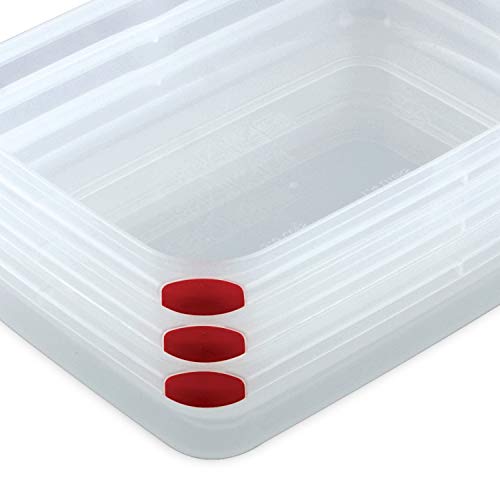 Sterilite 0 Ultra-Seal 16 Cup Food Storage Container, See-Through Lid & Base with Rocket Red Accents, 4-Pack