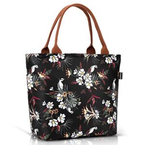 gloppie lunch bag women insulated lunch box tote bag leakproof lunch cooler meal prep tote purse lunch kit teen girls lunch bags loncheras para mujer beach work 9l white flower