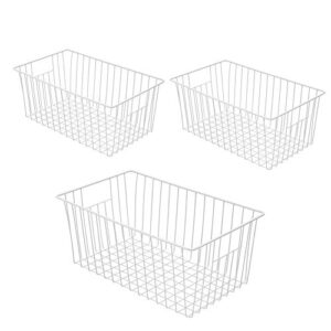 16inch freezer wire storage organizer baskets, household refrigerator bins with built-in handles for cabinet, pantry, closet, bedroom