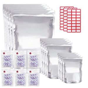 55 pcs 5 gallon mylar bags for food storage, mylar bags with oxygen absorbers – 300cc×60, large aluminum mylar bags 5 gallon 24″x18″, 1 gallon 10″x14″, 1 quart 10″x7″