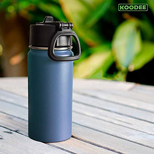 koodee 16 oz Water Bottle for Kids Stainless Steel Double Wall Vacuum Insulated Wide Mouth Flask with Leakproof Straw Lid (Royal Blue)