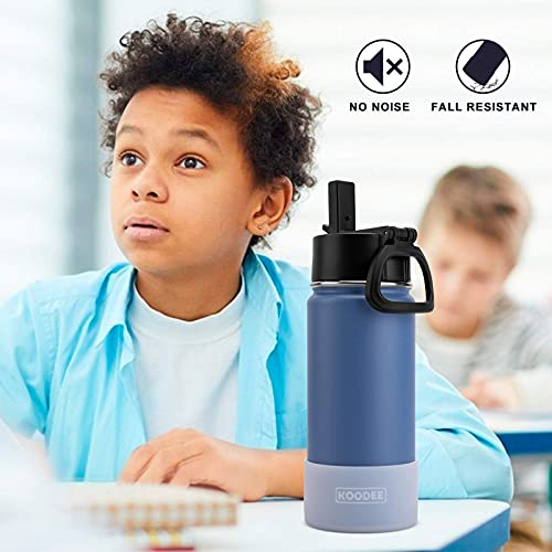 koodee 16 oz Water Bottle for Kids Stainless Steel Double Wall Vacuum Insulated Wide Mouth Flask with Leakproof Straw Lid (Royal Blue)