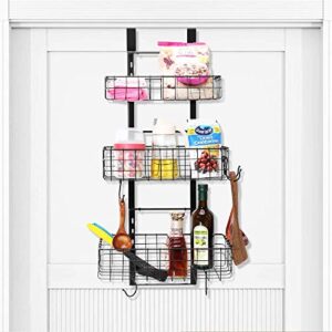 Detachable 3-Basket Over The Door Organizer, Heavy Duty Iron Hanging Shelf Door Back Storage Organizer Rack for Kitchen, Bathroom(Black).