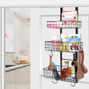 Detachable 3-Basket Over The Door Organizer, Heavy Duty Iron Hanging Shelf Door Back Storage Organizer Rack for Kitchen, Bathroom(Black).