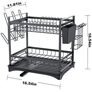 Xdsirone Dish Drying Rack, 2-Tier Dish Rack with Drainboard Cutlery Holder Cup Holder, Rustproof Dish Drainer for Kitchen Counter