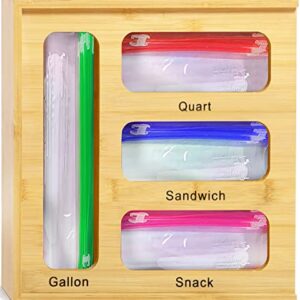 Bamboo ziplock bag storage organizer for kitchen drawer, plastic bag holder, kitchen drawer organizer, drawer oganizer, compatible with veriety of bags as snack, sandwich, gallon,quart size bags