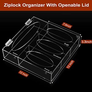 Ziplock Bag Storage Organizer for Kitchen Drawer, Acrylic Baggie Organizer, Zip Lock Bag Dispenser Holder for Gallon, Quart, Sandwich and Snack, Compatible with Ziploc, Solimo, Glad, Hefty,Great Value