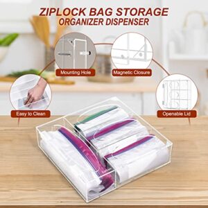 Ziplock Bag Storage Organizer for Kitchen Drawer, Acrylic Baggie Organizer, Zip Lock Bag Dispenser Holder for Gallon, Quart, Sandwich and Snack, Compatible with Ziploc, Solimo, Glad, Hefty,Great Value