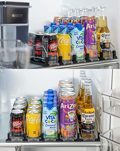 Soda Can Organizer for Refrigerator, Baraiser Large Capacity Self-Pushing Drink Organizer for Fridge, Pantry and More, Black