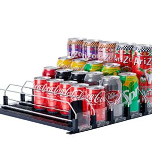 Soda Can Organizer for Refrigerator, Baraiser Large Capacity Self-Pushing Drink Organizer for Fridge, Pantry and More, Black