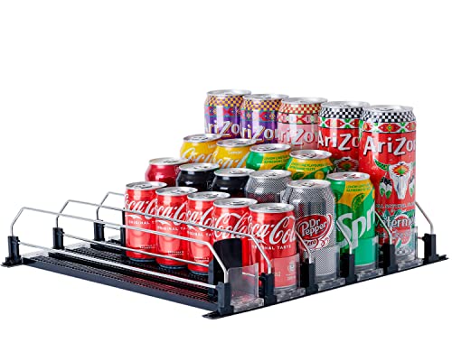 Soda Can Organizer for Refrigerator, Baraiser Large Capacity Self-Pushing Drink Organizer for Fridge, Pantry and More, Black