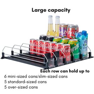 Soda Can Organizer for Refrigerator, Baraiser Large Capacity Self-Pushing Drink Organizer for Fridge, Pantry and More, Black