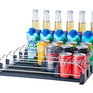 Soda Can Organizer for Refrigerator, Baraiser Large Capacity Self-Pushing Drink Organizer for Fridge, Pantry and More, Black