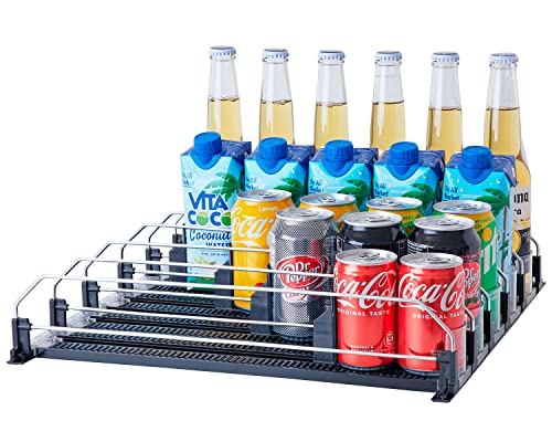 Soda Can Organizer for Refrigerator, Baraiser Large Capacity Self-Pushing Drink Organizer for Fridge, Pantry and More, Black