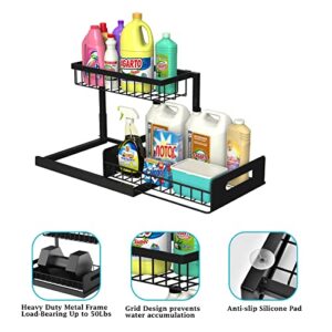 Adjustable Height Under Sink Organizers and Storage, 2 Tier Pull Out Kitchen Cabinet Organizer, Bathroom Cabinet Organizer Under Sink