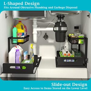 Adjustable Height Under Sink Organizers and Storage, 2 Tier Pull Out Kitchen Cabinet Organizer, Bathroom Cabinet Organizer Under Sink