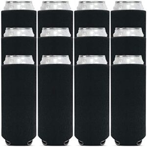 csbd blank slim beer can coolers premium quality soft drink coolies collapsible insulators bulk, 12 packs, great for monograms, diy projects, weddings, parties, events (12, black)