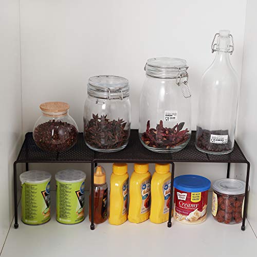 Expandable Stackable Kitchen Cabinet and Counter Shelf Organizer,Kitchen Shelves, Cabinet Organization,Bronze