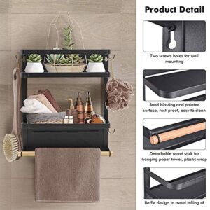 Magnetic Spice Rack, Strong Magnet 2-Tier Shelf with Paper Towel Holder, Magnetic Fridge Organizer for Refrigerator in Kitchen