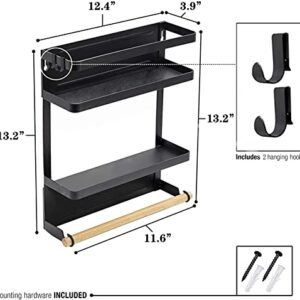 Magnetic Spice Rack, Strong Magnet 2-Tier Shelf with Paper Towel Holder, Magnetic Fridge Organizer for Refrigerator in Kitchen