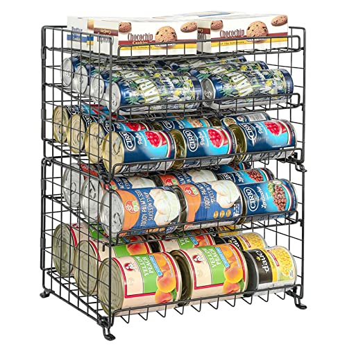 5-Tier Stackable Can Rack Organizer, Can Storage Organizer for Kitchen Pantry Cabinet, Multifunctional Can Dispenser for Storing Canned Snacks Drinks and More,Black