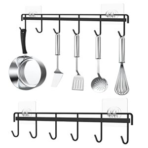 myfolrena kitchen utensil hanger holder adhesive kitchen hanger rail 2-pack, hanging rack wall mounted rail for spoons coffee mug cups tags(black)