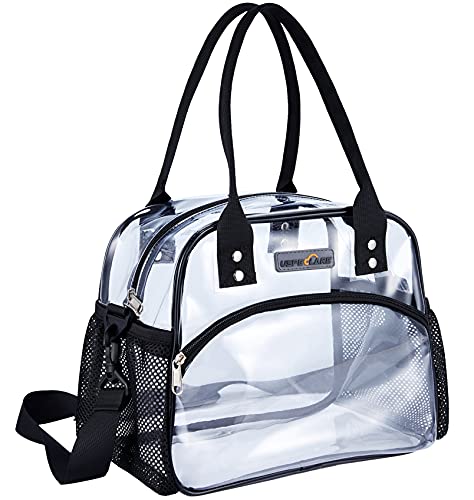 USPECLAR clear tote bag, Clear Lunch Bag with Removable Bottom Board for Women & Men, See Through Reusable Lunch Box for Workplaces ,Clear Shoulder Bag for Women for Work