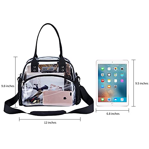 USPECLAR clear tote bag, Clear Lunch Bag with Removable Bottom Board for Women & Men, See Through Reusable Lunch Box for Workplaces ,Clear Shoulder Bag for Women for Work