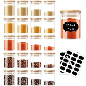 zrrhoo 20 pack glass jars with bamboo lids, 7.5oz airtight spice jars set with extra labels and pen, for dry food canisters, spice, coffee, beans, candy, nuts, herbs