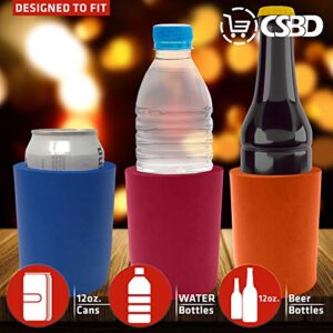 CSBD Blank Beer Can Huggers, 6 Pack, Insulated Cooler for Alcohol and Soft Drinks, Flexible Drink Caddies for DIY Projects, Parties, Events, Weddings or Branding (6, Assorted)