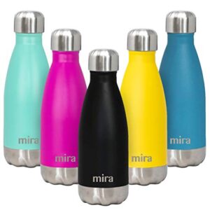 mira 12 oz stainless steel vacuum insulated water bottle – double walled cola shape thermos – 24 hours cold, 12 hours hot – reusable metal water bottle – kids leak-proof sports flask – matte black