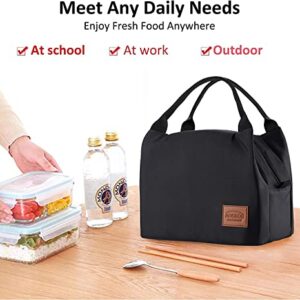 Aosbos Black Lunch Bag Women Teens Insulated Lunch Box Men Adult Lunchbox Lunch Tote Reusable Meal Prep Container Bag Bento Box Cooler Bag for Work Office Picnic Loncheras Para Hombres Mujer