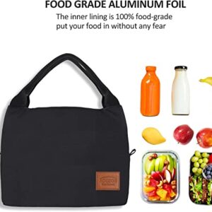 Aosbos Black Lunch Bag Women Teens Insulated Lunch Box Men Adult Lunchbox Lunch Tote Reusable Meal Prep Container Bag Bento Box Cooler Bag for Work Office Picnic Loncheras Para Hombres Mujer