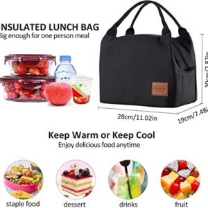 Aosbos Black Lunch Bag Women Teens Insulated Lunch Box Men Adult Lunchbox Lunch Tote Reusable Meal Prep Container Bag Bento Box Cooler Bag for Work Office Picnic Loncheras Para Hombres Mujer