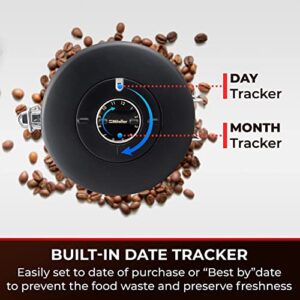 Mueller Coffee Canister Stainless Steel Container for Coffee Beans or Grounds, Tea, Sugar, Rice - Day and Month Tracker, Built-In Calendar Wheel - 21oz Capacity - Stainless Steel Spoon Included