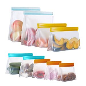 reusable food storage bags stand up, 9 pack ziplock reusable freezer bags, leakproof storage gallon bags, reusable silicone food bags, sandwich bags, reusable kids snack bags