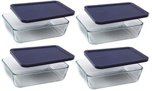 Pyrex 6-cup 7211 Rectangle Glass Food Storage Containers with Blue Plastic Lids - 4 Pack