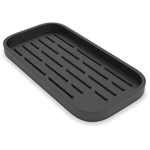 zappoware silicone sponge holder – kitchen sink organizer caddy – storage tray for dish sponge, soap dispenser, scrubber 9.6″x 4.9″ (black)