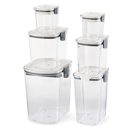 Progressive Prepworks ProKeeper 6 Piece Kitchen Clear Plastic Airtight Food Storage Organization Container Baking Canister Set, White