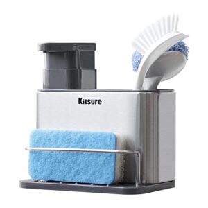 kitsure sponge holder, detachable sink caddy and kitchen sink sponge holder, easy-to-clean sink caddy kitchen sink organizer, stainless and non-slip dish brush holder with a refillable soap pump