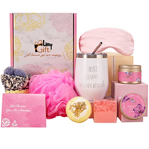 LITTY GIFT 11 PCS Get Well Soon Gifts for Women, Care Packages for Women Warm and Relaxing Sympathy Socks, Candle, Tumbler, Bath Sponge, Relaxing Spa Gifts for Women